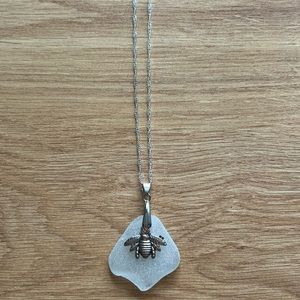 Sea Glass Necklace clear with Bee Charm